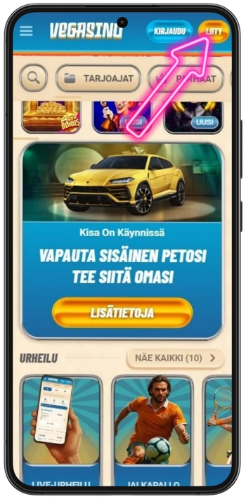 Vegasino napsauta rekisteröintipainiketta