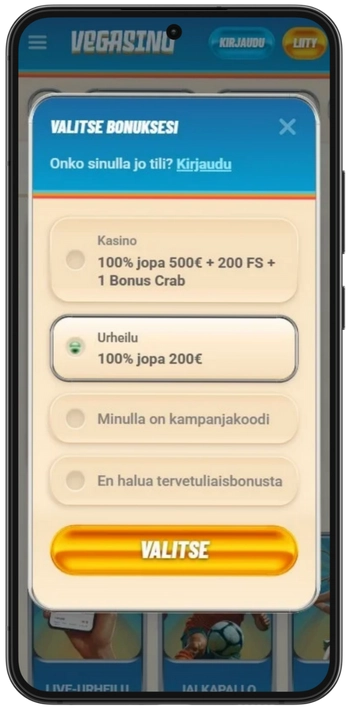 Vegasino lunasta tervetuliaisbonus