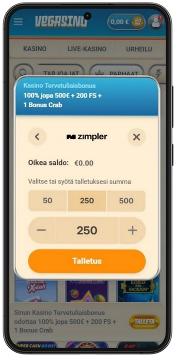 Vegasino Zimpler tallettaa