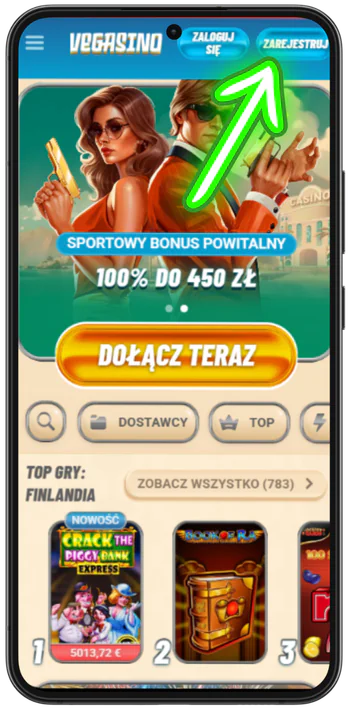 Kasyno Vegasino przycisk rejestracji
