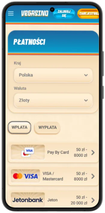 Kasyno Vegasino wybór waluty