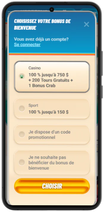 Vegasino France Choisissez un bonus d'inscription