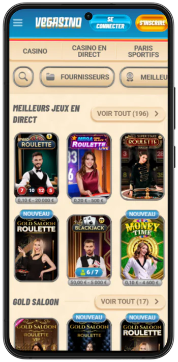 Vegasino France casinos avec croupiers en direct